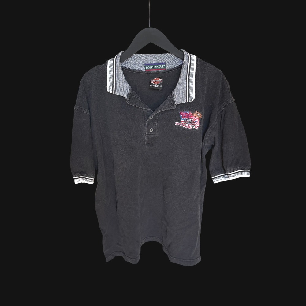 80's Harley-Davidson Museum York PA Polo Shirt Large Black Dolphin Cove Cotton